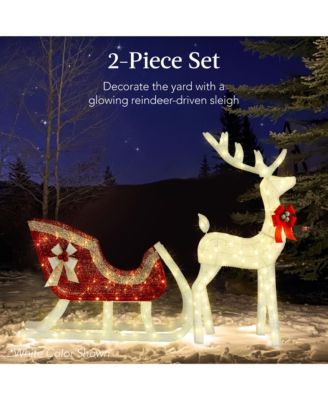 Lighted Christmas 4ft Reindeer & Sleigh Outdoor Yard Decoration Set w/ 205 LED Lights, Stakes