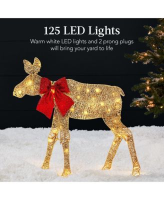 4ft 2-Piece Lighted 2D Christmas Moose Set Outdoor Decor w/ 125 LED Lights, Stakes
