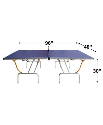 8FT Foldable Table Tennis Set with Net, 2 Paddles and Balls, Portable Blue MDF Ping Pong Table with Aluminum Frame for Apartment or Office Use