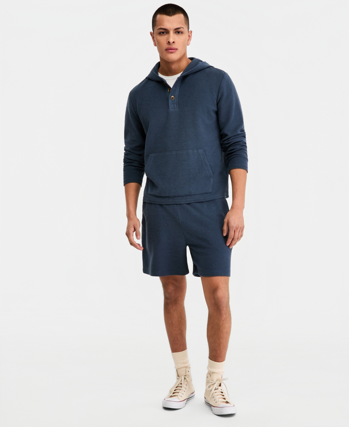 Sun + Stone Men's Beach Terry Button-Placket Hoodie, Macy's Exclusive