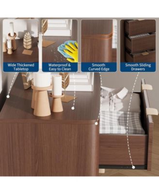 32" Width Modern Nightstands, Fluted Nightstand with Faux Marble Top, 3 Drawer Bedside Table, Large Nightstand for Bedroom