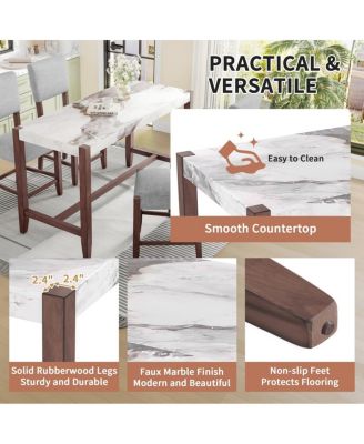 5-Piece Counter Height Dining Set, Faux Marble Table and 4 Upholstered Chairs for Small Spaces or Dining Room-Maison Boucle