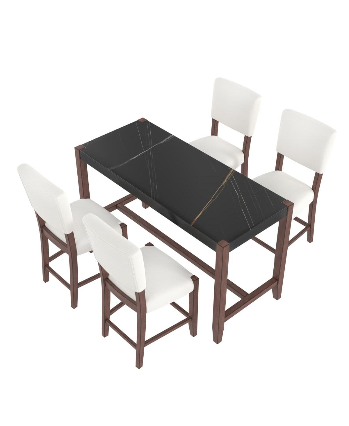 5-Piece Counter Height Dining Set, Faux Marble Table and 4 Upholstered Chairs for Small Spaces or Room-Maison Boucle