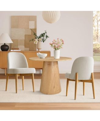 3-Piece Round Dining Table Set, 35" Wood-Look Pedestal Table with Fabric Upholstered Chairs for Small Kitchens
