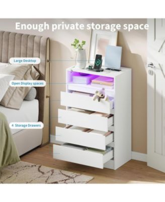 4-Drawer Dresser with USB Charging Station, LED Lighting & Power Outlets, Modern Storage Cabinet for Bedroom or Entryway