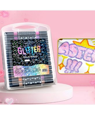 Glitter Markers, 24 Sticks Dual-Tip Shimmer Pens, Vibrant Sparkling Ink for DIY Projects and Various Handmade Paintings