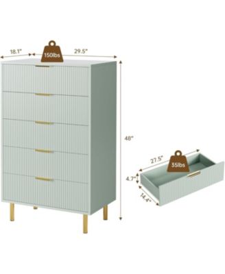 + 5-Drawer + Wood + Modern Design with Gold Pulls + Bedroom Dresser
