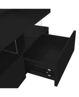 Lift-Top Coffee Table w/ Drawers Glass Top & LED