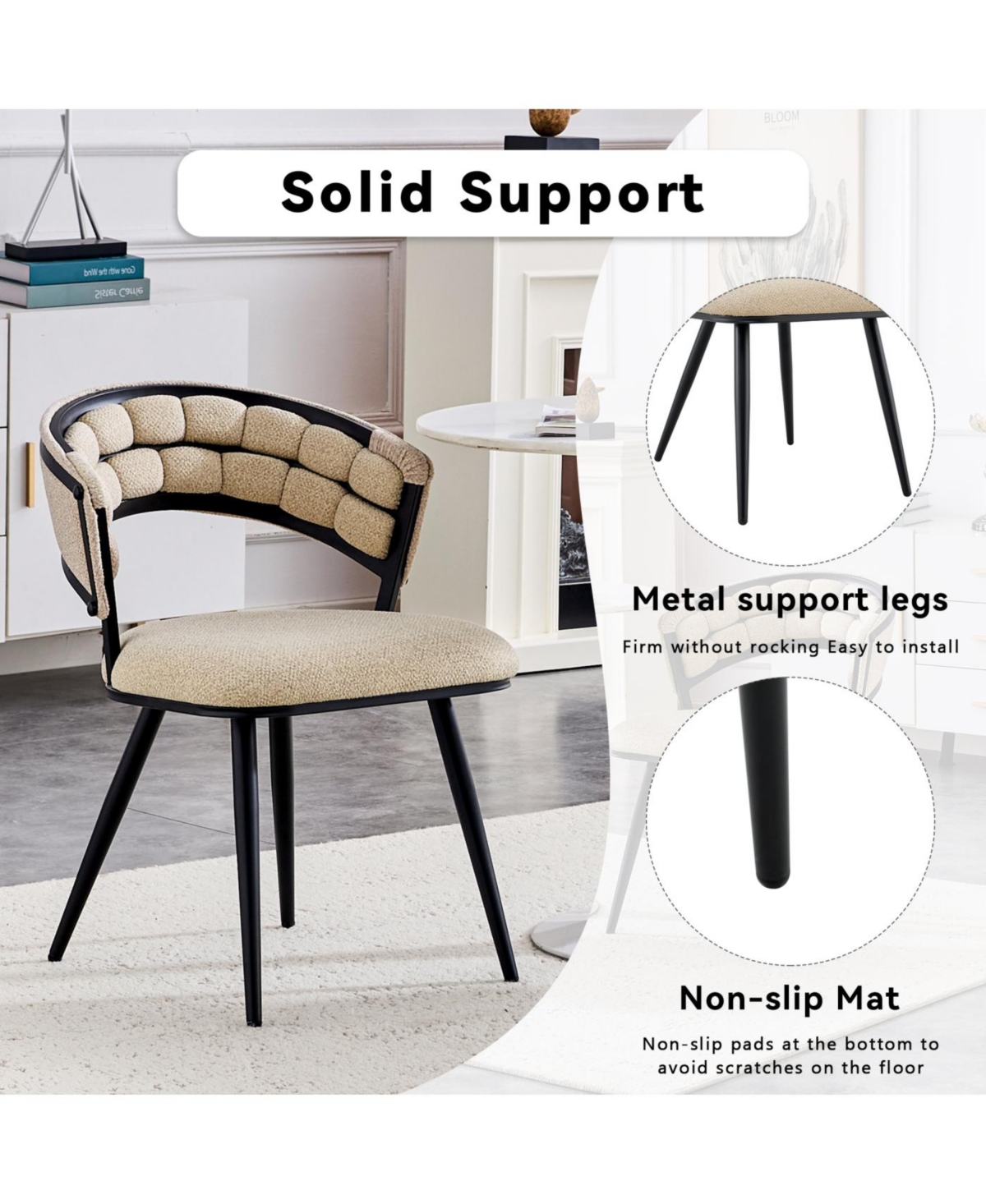 Streamdale Set of 2 Beige Velvet Dining Chairs with Black Legs