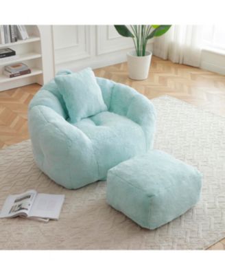 Giant Faux Fur Bean Bag Chair with Footstool