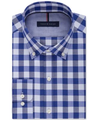 Tommy Hilfiger - Men's Slim-Fit Non-Iron Blue Velvet Check Dress Shirt