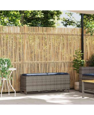 Patio Bench with Cushion Gray 43.3"x11.8"x15.9" Poly Rattan