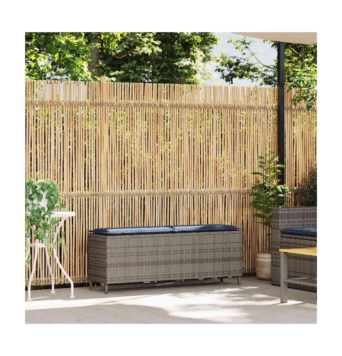 vidaXL Patio Bench with Cushion Gray 43.3"x11.8"x15.9" Poly Rattan