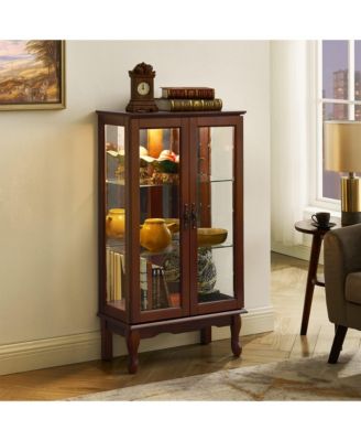 Curio Display Cabinet with Interior Lighting Mirrored Panel and Classic Style