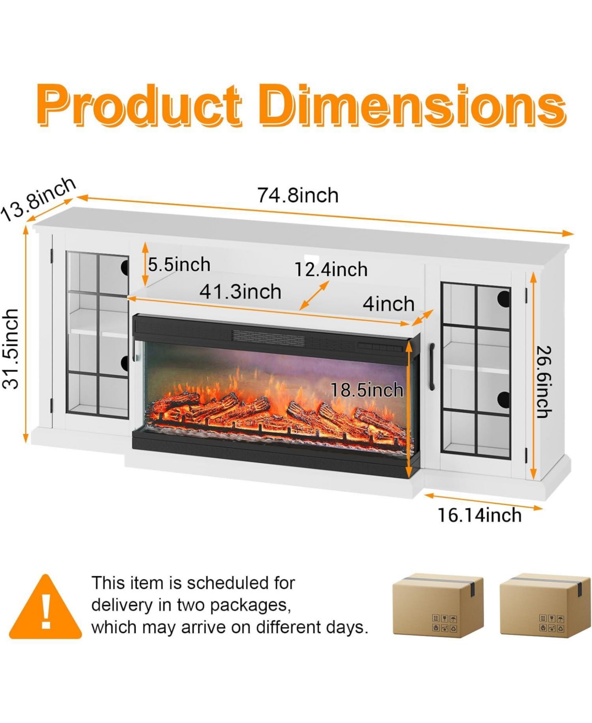 Gaomon 75" 3-Sided Glass Fireplace Tv Stand, Fits 85" Tv, Rustic Console with Led Lights & Glass Door Storage