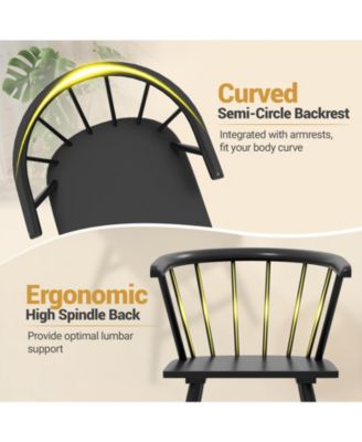 Windsor Dining Chair Set of 2 w/Rubber Wood Frame Curved Spindle Back & Armrest