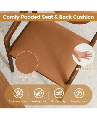 Wooden Dining Chair Set of 2 w/Rubber Wood Frame Padded Seat & Back Armrests