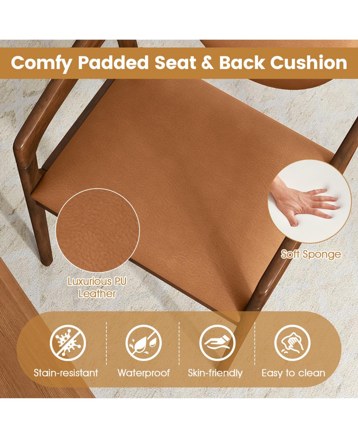 Gymax Wooden Dining Chair Set of w/Rubber Wood Frame Padded Seat & Back Armrests