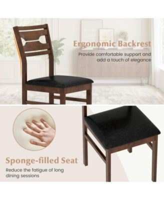 Dining Chair Set of 2 w/ Rubber Wood Frame Padded Seat Curved Backrest