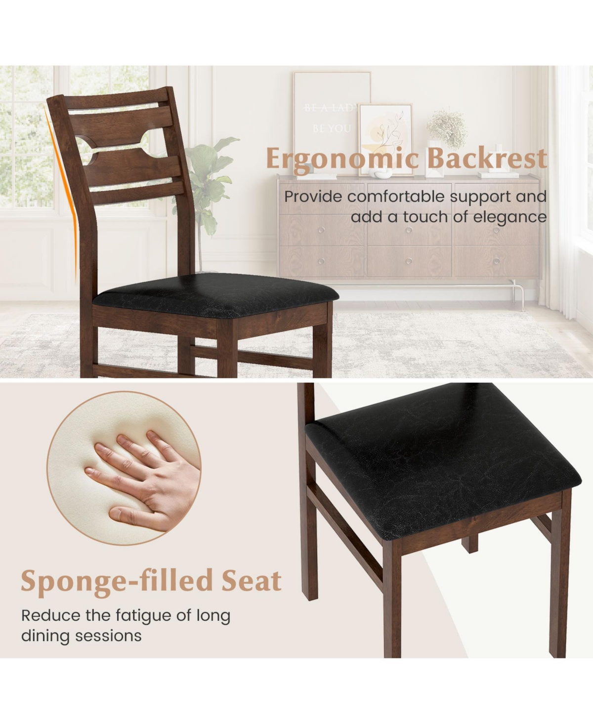 Gymax Dining Chair Set of w/ Rubber Wood Frame Padded Seat Curved Backrest