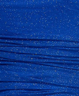 Juniors' Spaghetti Strap Side Drape Glitter Short Dress