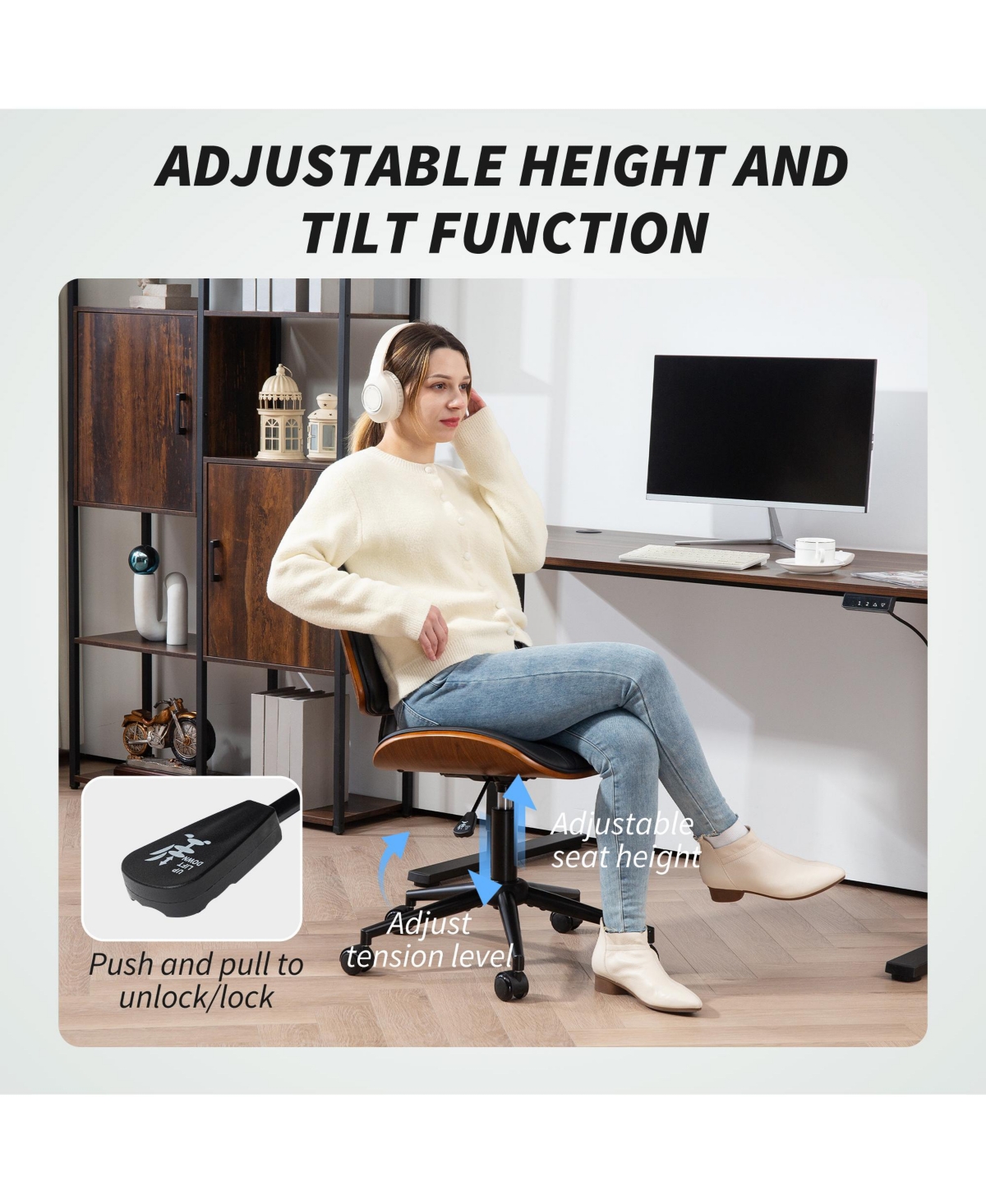 Homcom Home Office Chair No Arms with Wheels, 360 Swivel Desk Chair,