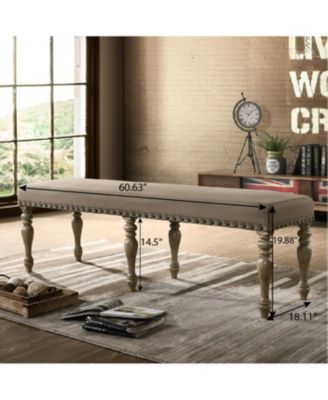 Streamdale Microfiber Upholstered Bench with Nail Head Trim in Driftwood Finish