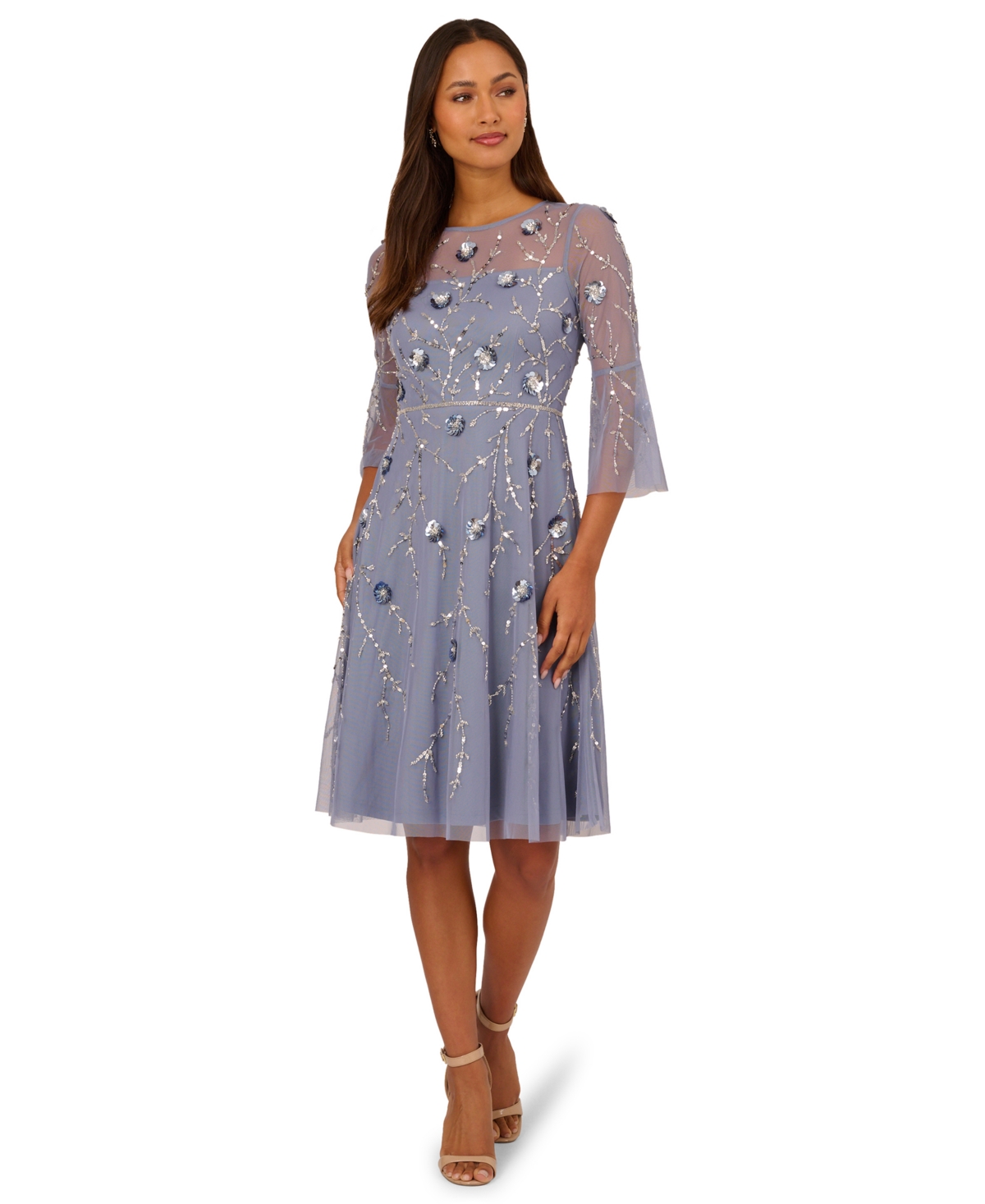 Adrianna Papell Women's Beaded Bell-Sleeve Dress