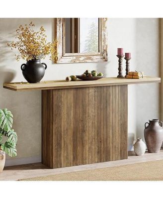 Farmhouse Fluted Console Table for Entryway, 63-Inch Long Wooden Sofa Table Behind Couch for Living Room