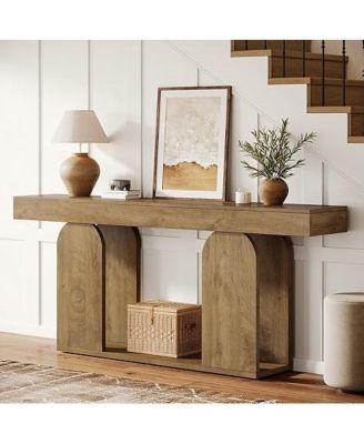 Farmhouse Wood Console Table, 70.9-Inch Entryway Accent Table with U-Shaped Base, 2-Tier Extra Long Sofa
