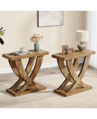 Wood End Side Table for Living Room, Night Stand for Bedroom with Cross Fishtail Support, Easy Assembly