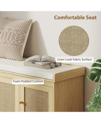 Shoe Bench with Rat Doors, Cushion, Entryway Shoe Storage,