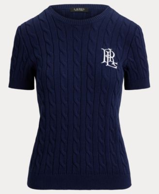 Women's Cable-Knit Short-Sleeve Embroidered Sweater