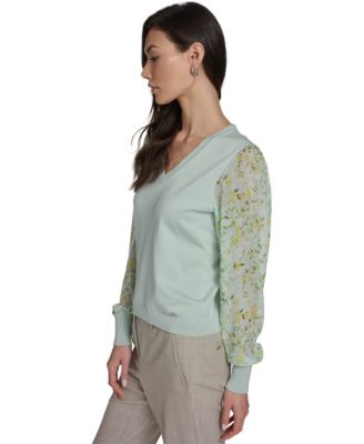 Women's Mixed Media V-Neck Sweater