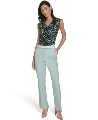 Women's Solid Belted Bootcut Trousers