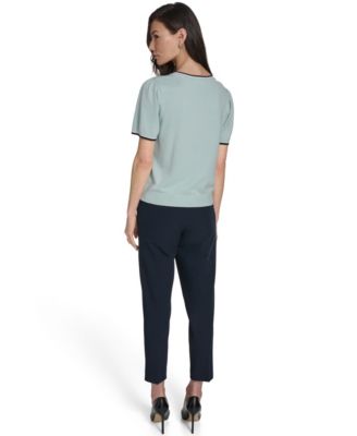 Women's Short-Sleeve Tipped Sweater