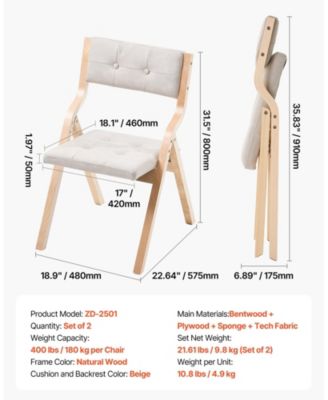 Set of 2 Wooden Folding Chairs with Soft Padded Cushions