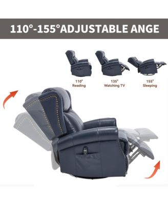 Genuine Leather Recliner Chair with Rocker and Swivel, Heat Massage for Living Room, Yellow