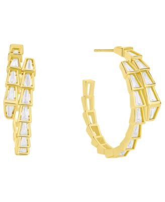 And Now This - Cubic Zirconia in 18k Gold Plated Brass Geometric Hoop Earrings