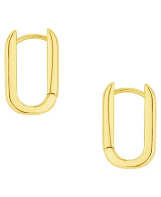 18k Gold Plated Brass Ribbed Oblong Huggie Hoops Earrings, Macy's Exclusive