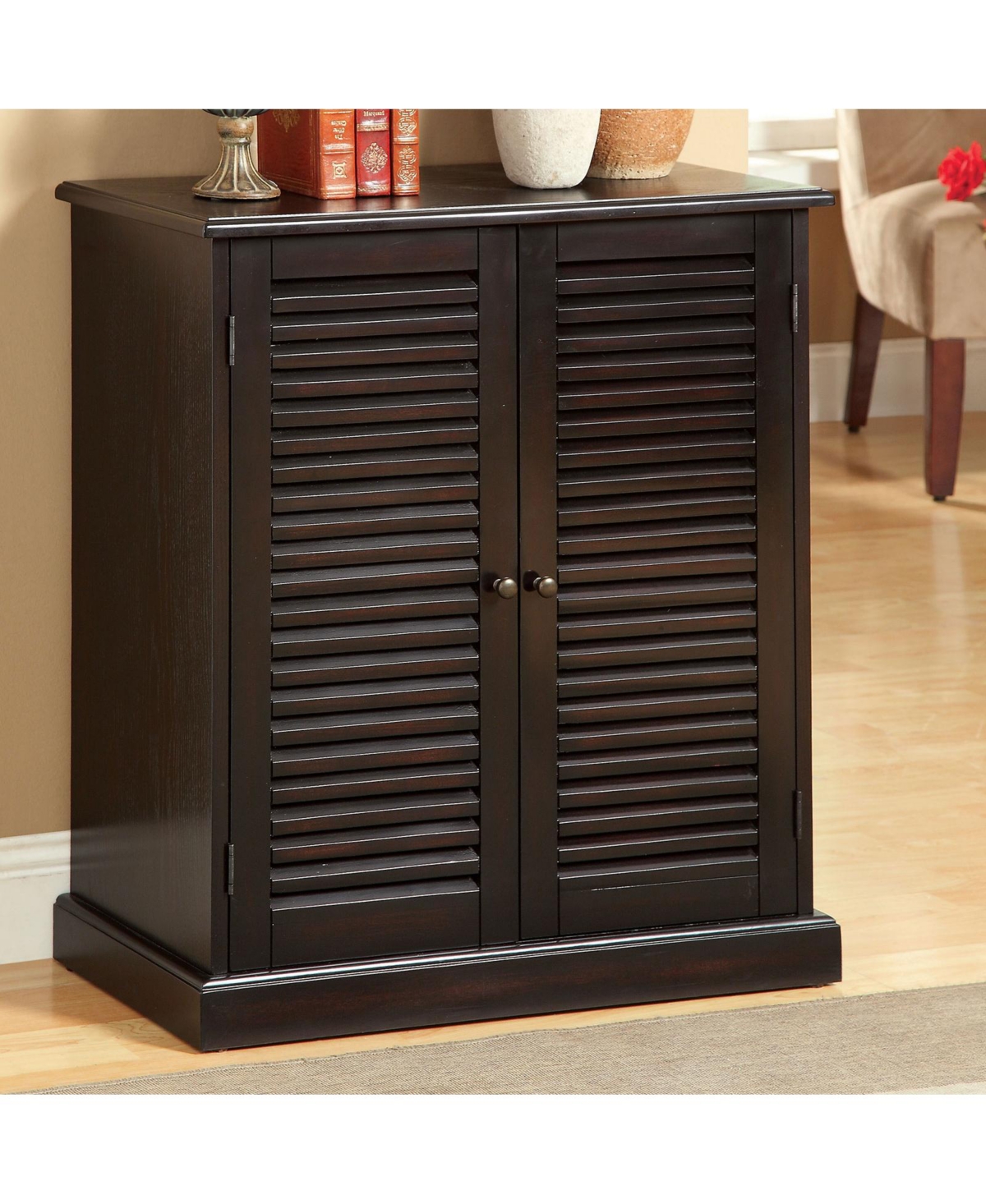 Lovmor Transitional Style Shoe Rack Solid Wood and Veneer with Round Knobs in Espresso Finish