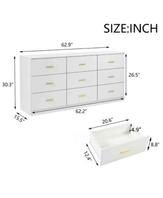 Modern 9 Drawer Dresser Golden Handles Waterproof Bedroom Closet Storage Sturdy