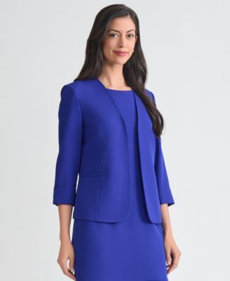 Women's Stretch Crepe Open-Front Roll-Sleeve Jacket, Regular & Petite