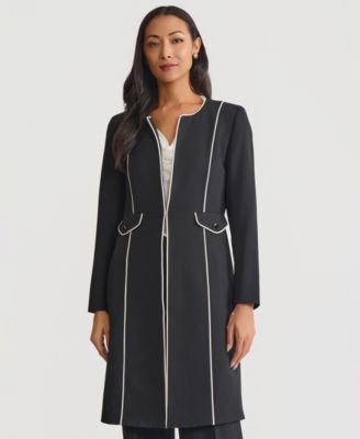 Women's Stretch Crepe Piping-Trim Long Jacket 