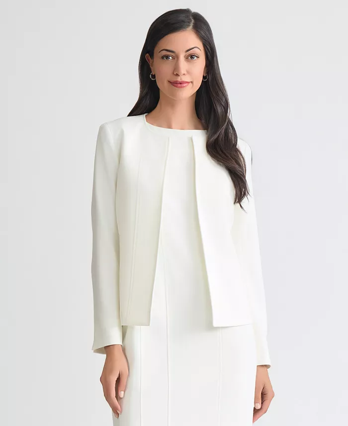 Women's Collarless Open-Front Long-Sleeve Jacket - thumbnail 3