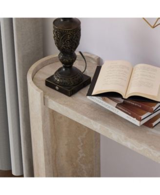 Faux Marble Console Table Narrow Sofa Table Beige