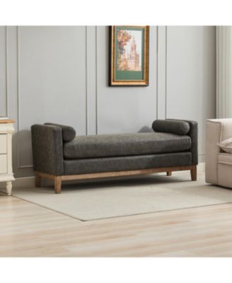 Upholstered Bench/Daybed with Wood Legs & Bolsters - Gray PU