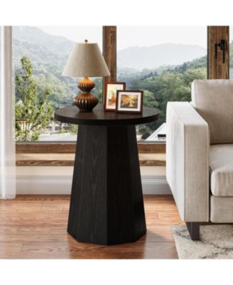Farmhouse Round End Table, Black Nightstand Pedestal Accent Furniture for Living Room, Bedroom (1)