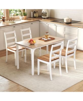 Set of 4 Dining Chairs Ladder Back Armless Side Chair w/ Solid Rubber Wood Legs