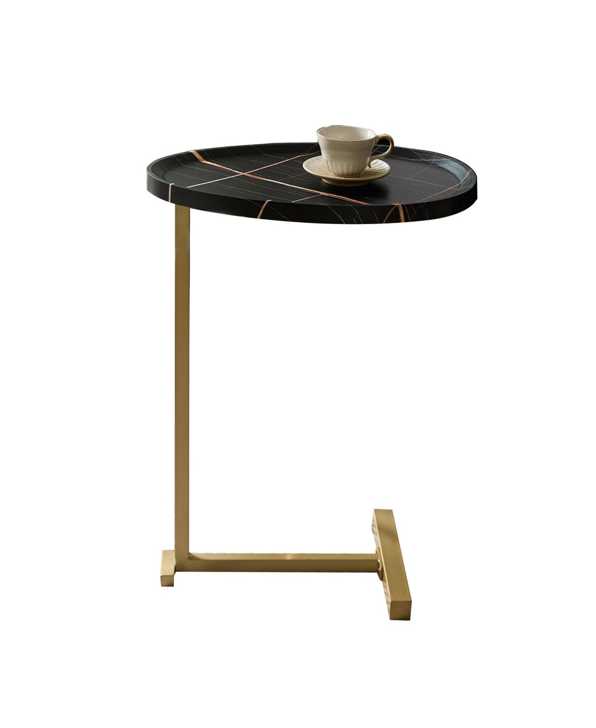 Kings Brand Furniture Wood and Gold Metal C-Shaped Side Table for Sofa, Snack or End